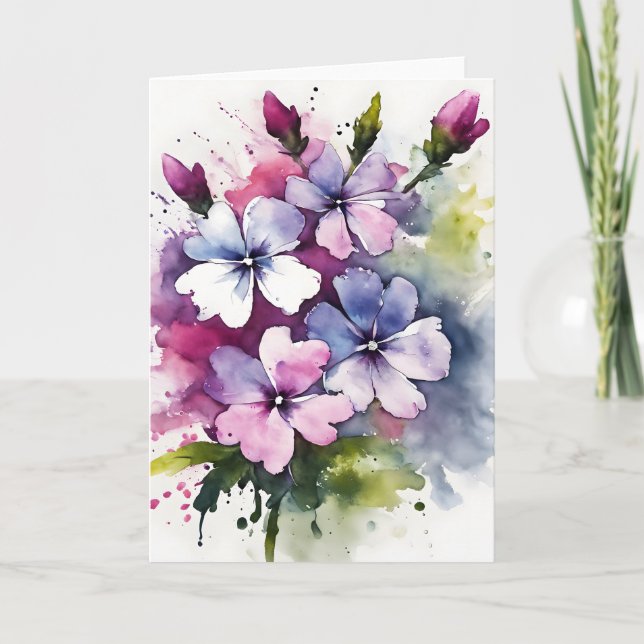 Phlox - Watercolor flowers Card (Front)