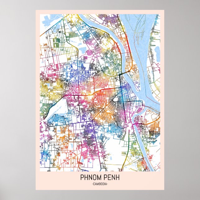 Phnom Penh Cambodia City Map Poster (Front)