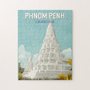 Phnom Penh Cambodia Illustration Travel Art Retro Jigsaw Puzzle