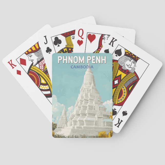 Phnom Penh Cambodia Illustration Travel Art Retro Poker Cards (Back)