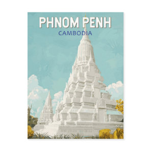 Phnom Penh Cambodia Illustration Travel Art Retro Postcard