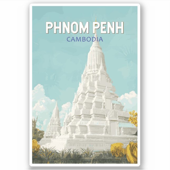 Phnom Penh Cambodia Illustration Travel Art Retro Sticker (Front)