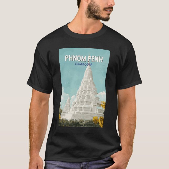 Phnom Penh Cambodia Illustration Travel Art Retro T-Shirt (Front)