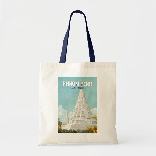 Phnom Penh Cambodia Illustration Travel Art Retro Tote Bag (Front)