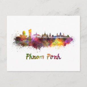 Phnom Penh skyline in watercolor Postcard