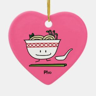 Pho Noodle Bowl Vietnam soup spoon chopsticks Ceramic Ornament