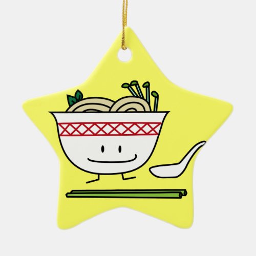 Pho Noodle Bowl Vietnam soup spoon chopsticks Ceramic Ornament