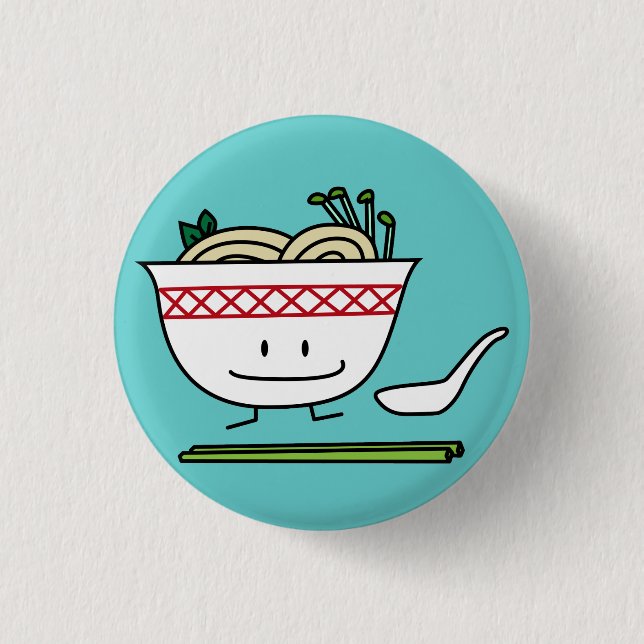 Pho Noodle Bowl Vietnam soup spoon chopsticks Pinback Button (Front)
