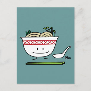 Pho Noodle Bowl Vietnam soup spoon chopsticks Postcard