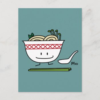 Pho Noodle Bowl Vietnam Soup Spoon Chopsticks Postcard by kitteh03 at Zazzle
