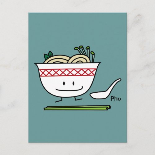 Pho Noodle Bowl Vietnam soup spoon chopsticks Postcard