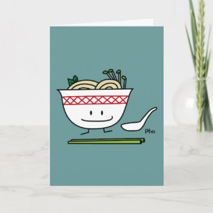 Pho Noodle Bowl Vietnam soup spoon chopsticks Thank You Card