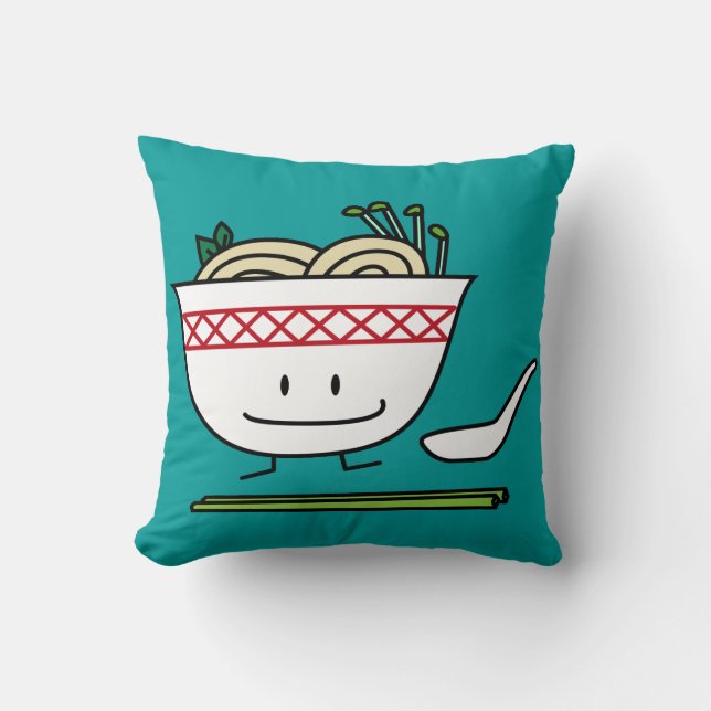 Pho Noodle Bowl Vietnam soup spoon chopsticks Throw Pillow (Front)