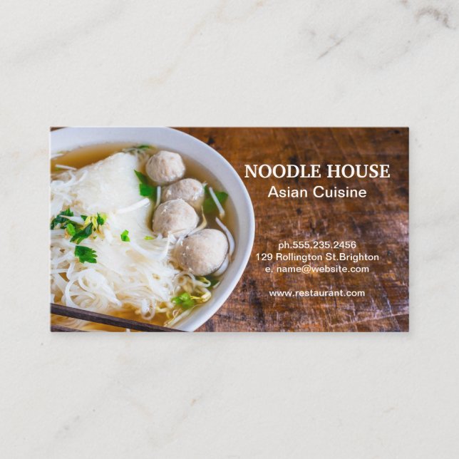Pho Noodle Soup on Restaurant Table Business Card (Front)