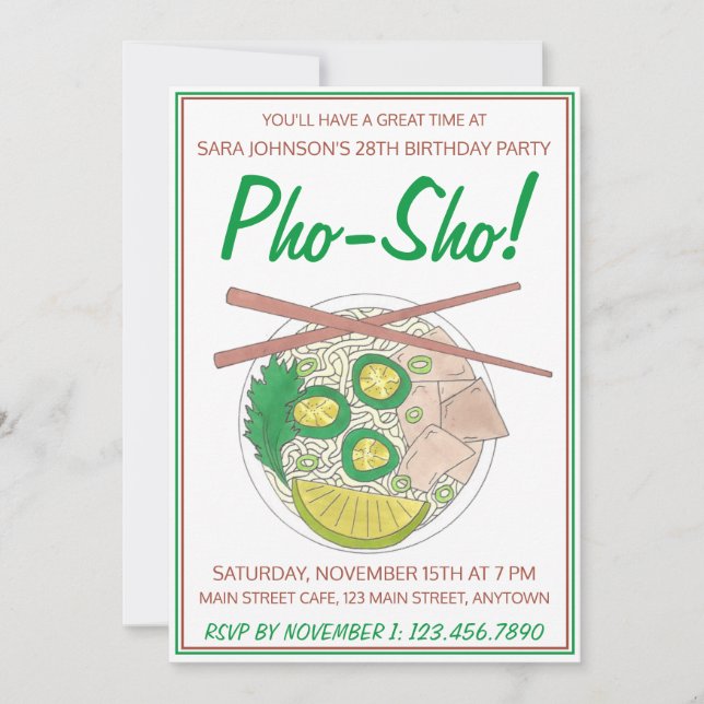 Pho Sho! Vietnamese Soup Funny Birthday Party Invitation (Front)