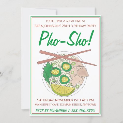 Pho Sho Vietnamese Soup Funny Birthday Party Invitation