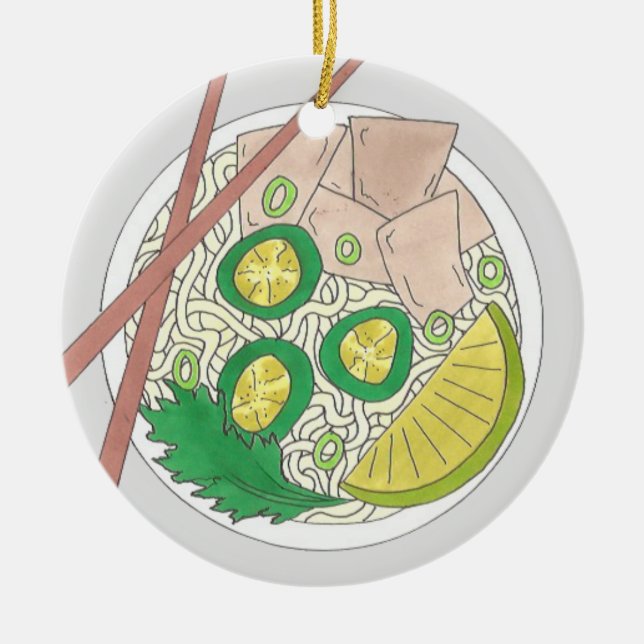 PHO Vietnamese Food Chicken Noodle Soup Chopsticks Ceramic Ornament (Front)