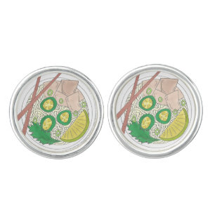 PHO Vietnamese Food Chicken Noodle Soup Chopsticks Cufflinks