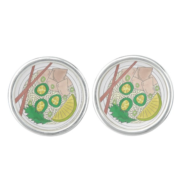 PHO Vietnamese Food Chicken Noodle Soup Chopsticks Cufflinks (Front)