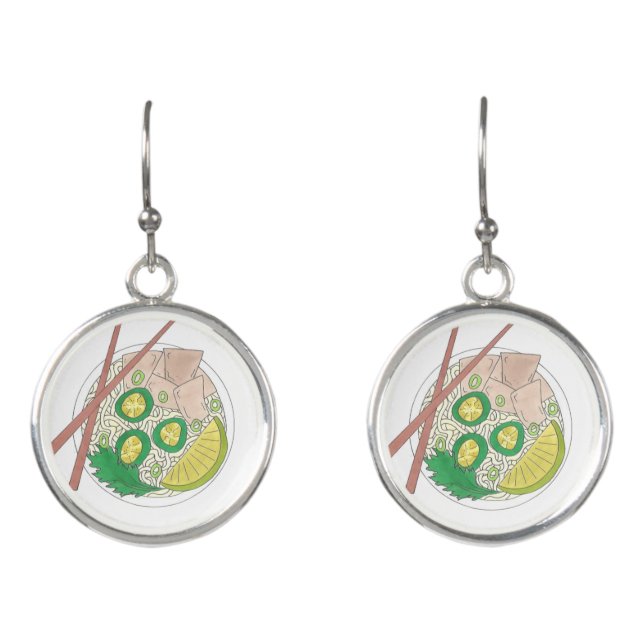 PHO Vietnamese Food Chicken Noodle Soup Chopsticks Earrings (Front)