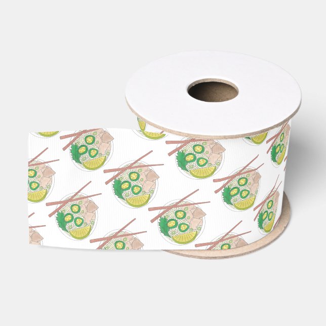 PHO Vietnamese Food Chicken Noodle Soup Chopsticks Grosgrain Ribbon (Spool)