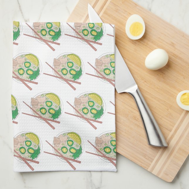 PHO Vietnamese Food Chicken Noodle Soup Chopsticks Kitchen Towel (Quarter Fold)
