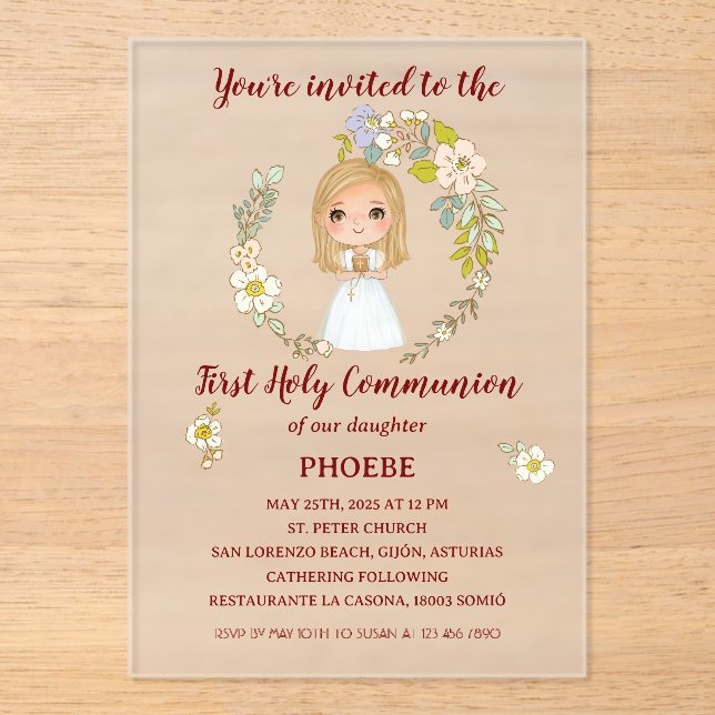 PHOEBE acrylic invitation First communion (Front)