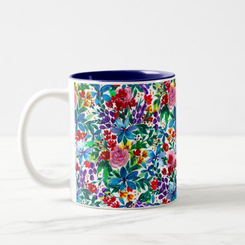 Phoebe Modern Watercolor Floral Two_Tone Coffee Mug