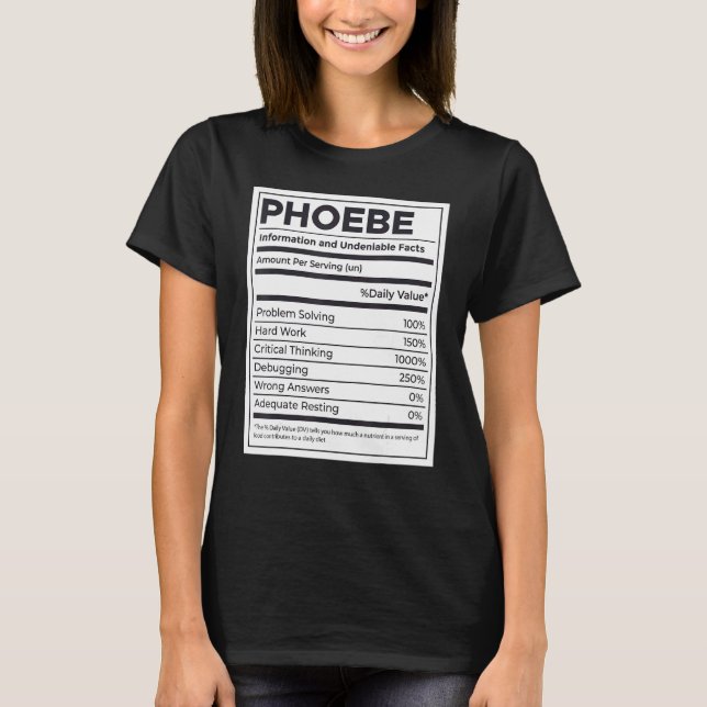 Phoebe Nutrition Information Problem Solving Hard  T-Shirt (Front)