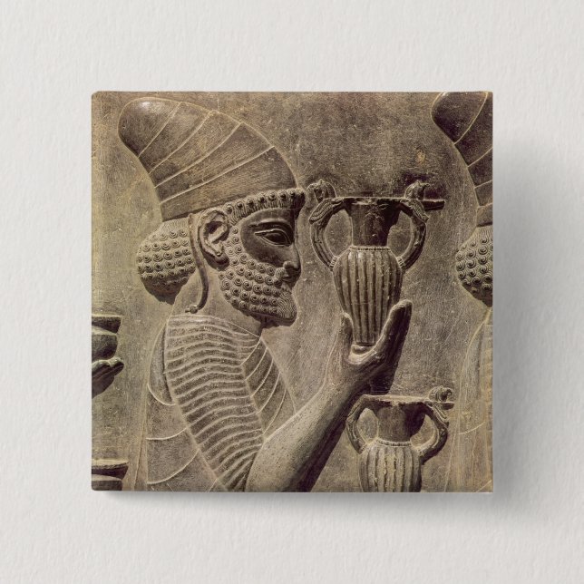 Phoenician carrying two offering, detail relief pinback button (Front)