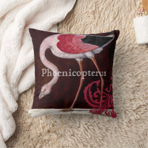 Phoenicopterus Vintage Flamingo Raspberry Damask Throw Pillow