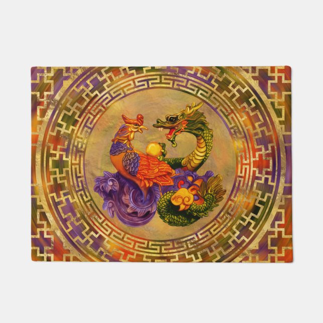 Phoenix and Dragon - color and gold Doormat (Front)