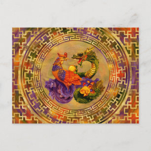 Phoenix and Dragon - color and gold Postcard