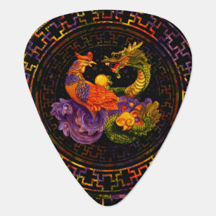 Phoenix and Dragon - in color Guitar Pick