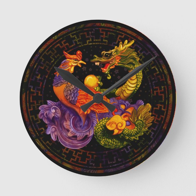 Phoenix and Dragon - in color Round Clock (Front)