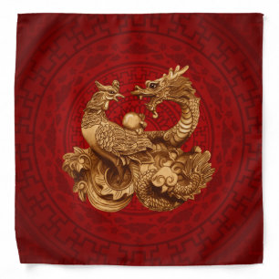 Phoenix and Dragon - on red Bandana