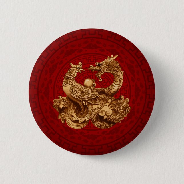 Phoenix and Dragon - on red Button (Front)