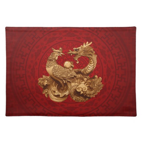 Phoenix and Dragon _ on red Cloth Placemat