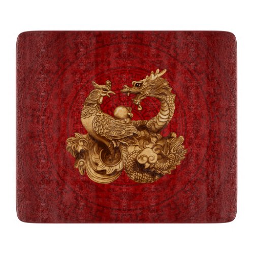 Phoenix and Dragon _ on red Cutting Board