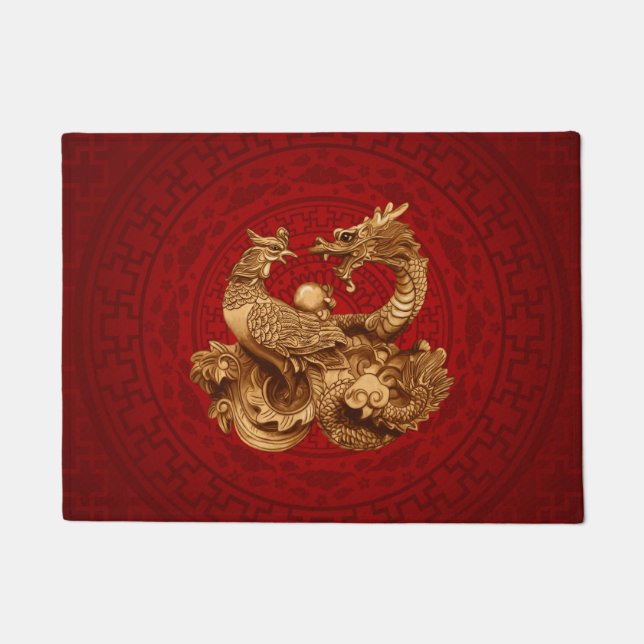 Phoenix and Dragon - on red Doormat (Front)
