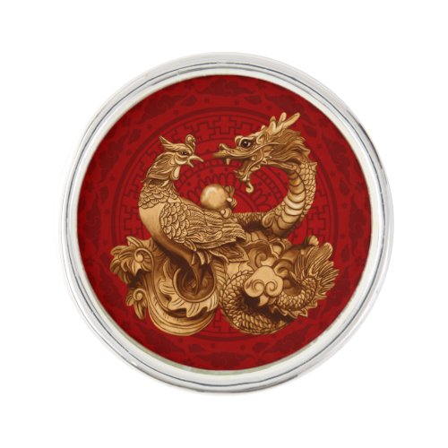 Phoenix and Dragon _ on red Lapel Pin