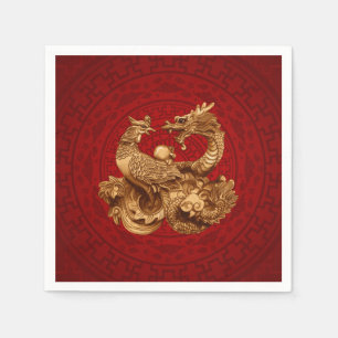 Phoenix and Dragon - on red Napkins