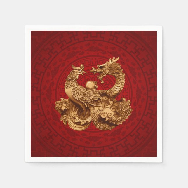 Phoenix and Dragon - on red Napkins (Front)