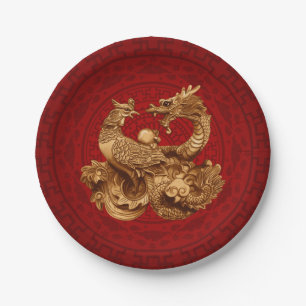 Phoenix and Dragon - on red Paper Plates