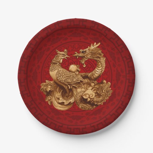 Phoenix and Dragon _ on red Paper Plates