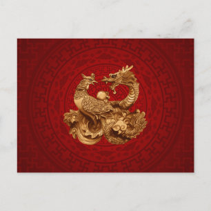 Phoenix and Dragon - on red Postcard