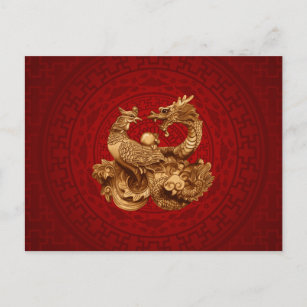 Phoenix and Dragon - on red Postcard