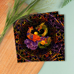 Phoenix and Dragon Ornament Square Business Card