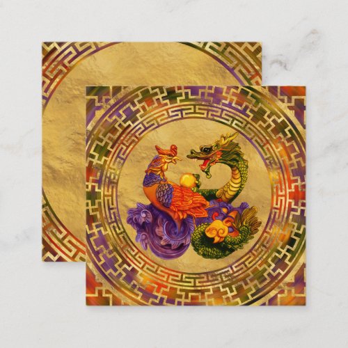Phoenix and Dragon Ornament Square Business Card
