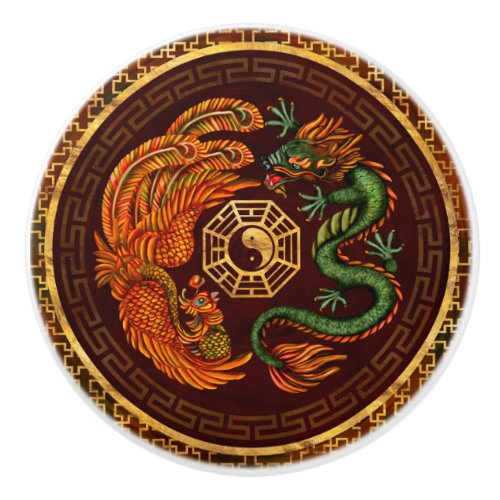 Phoenix and Dragon with bagua 1 Ceramic Knob